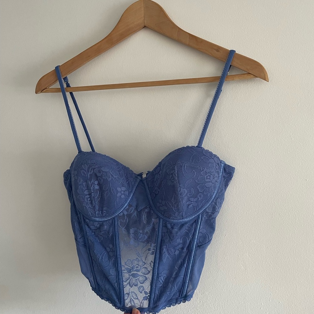 Dusty Blue Romantic Lace Back-zip Mermaid Corset Bustier Balletcore Fairycore